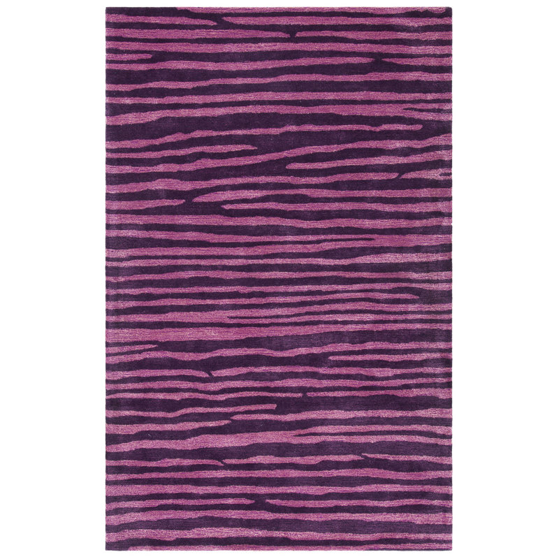 Tapis rayé prune / noir touffeté à la main Chanler, Rectangle 5 pi x 8 pi