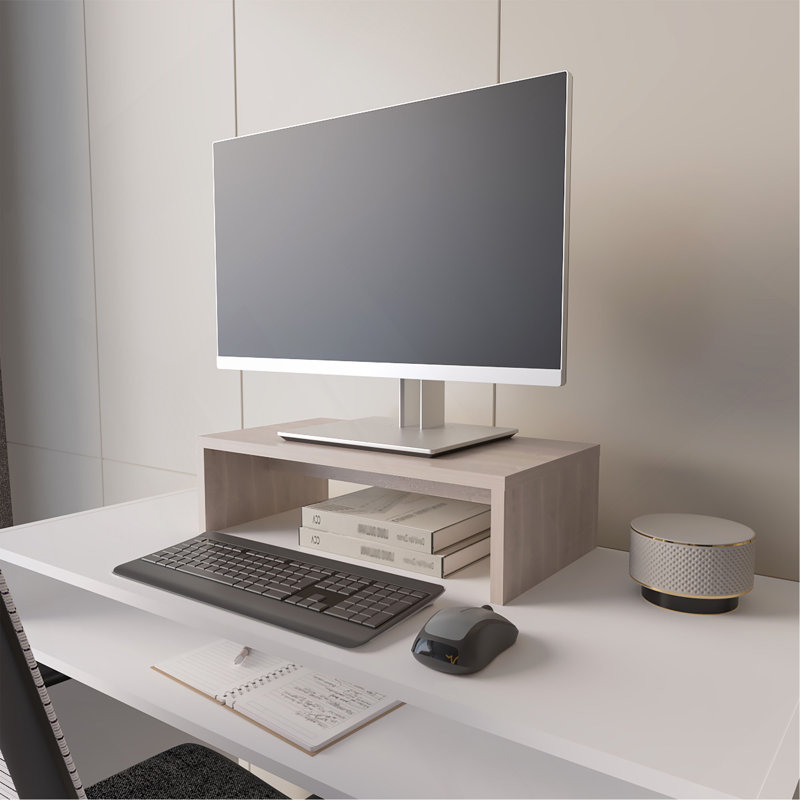 Support pour écran, bureau, chêne