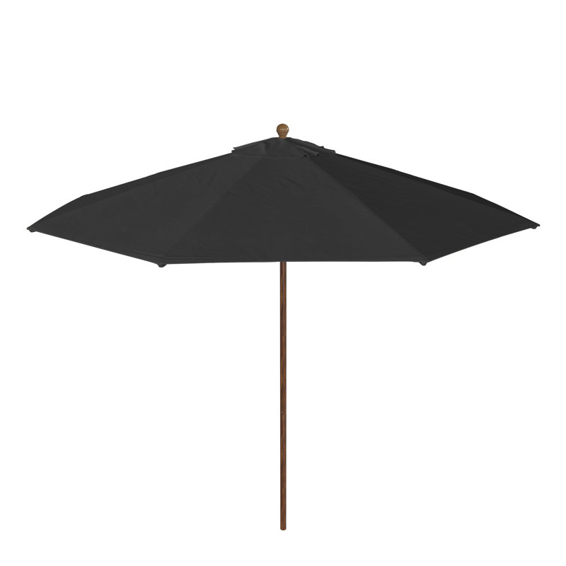 Parasol de terrasse 11 pouces à grain de bois avec poulie nervurée en fibre de verre noir Sunbrella, Noir