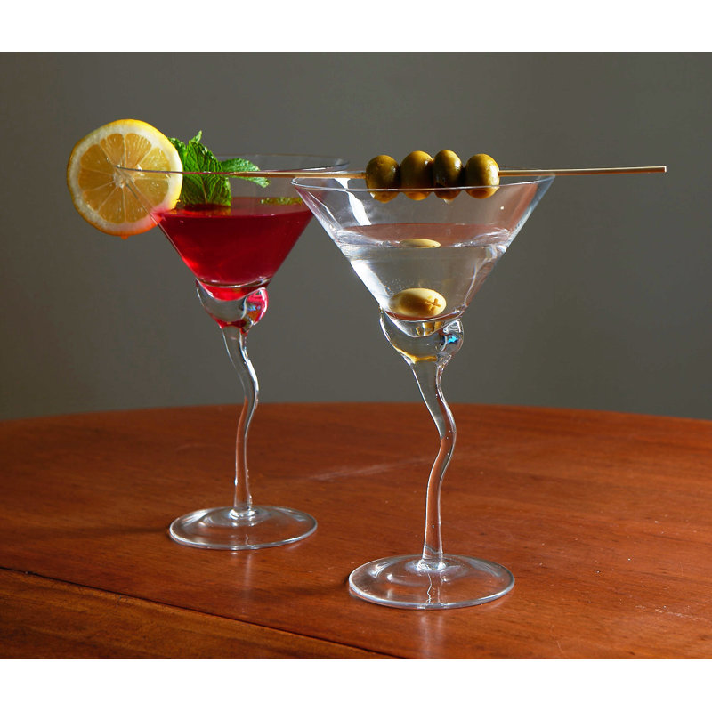 Handmade 13oz Clear Martini Glass Set with Wavy Stem