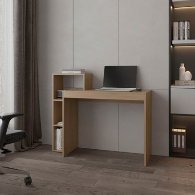 Computer Desk With Open Storage, Natural Oak