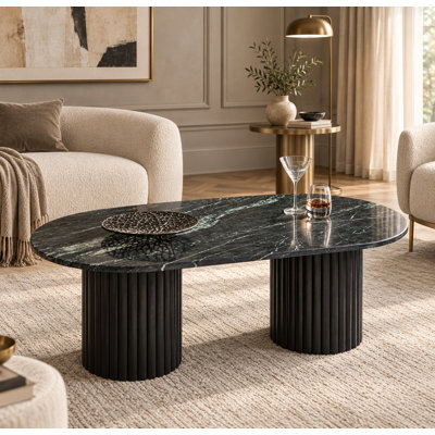 Marble tabletop with solid mango wood base