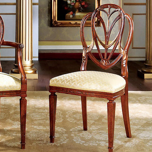 Queen Anne Back Side Chair in Beige/Brown