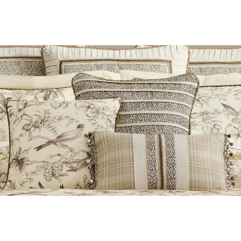 Beige Floral Bird Paradise Cotton Square Throw Pillow