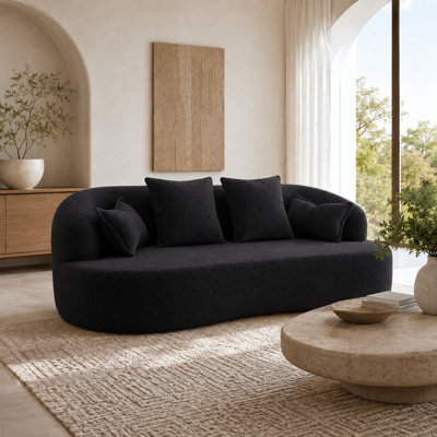 Chenille 70.47" Curved Sofa Bed With Pillows, 2-In-1 Convertible Loveseat Sleeper