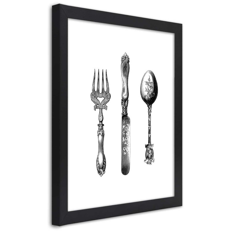 Rustic Cutlery - Single Picture Frame Print, Black, 100cm H x 70cm W