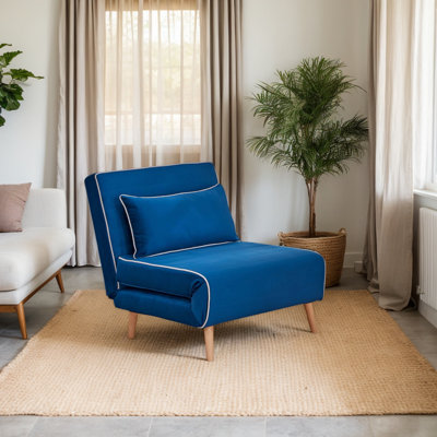 Canapé-lit pliable bleu canard avec passepoil - dossier réglable à 3 positions, se transforme en lit en 10 secondes, comprend un oreiller, peu encombrant pour les petits espaces