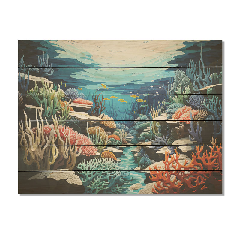 «Under Water Marine Reef Dream» - art mural bois de corail sous l'eau sur bois de pin naturel, H 10 po x l 20 po