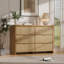 Ensembles de chambre à coucher en rotin, commode à 6 tiroirs et tables de chevet à 2 tiroirs, commode moderne de 47,2 po de largeur et conception à bord arrondi pour chambre à coucher, table de chevet avec USB et station de recharge de type C et prises, chêne naturel