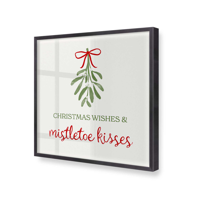 Imprimé festif gui II, H 13,75 po x l 13,75 po, Cadre simple en zinc patiné, bois massif