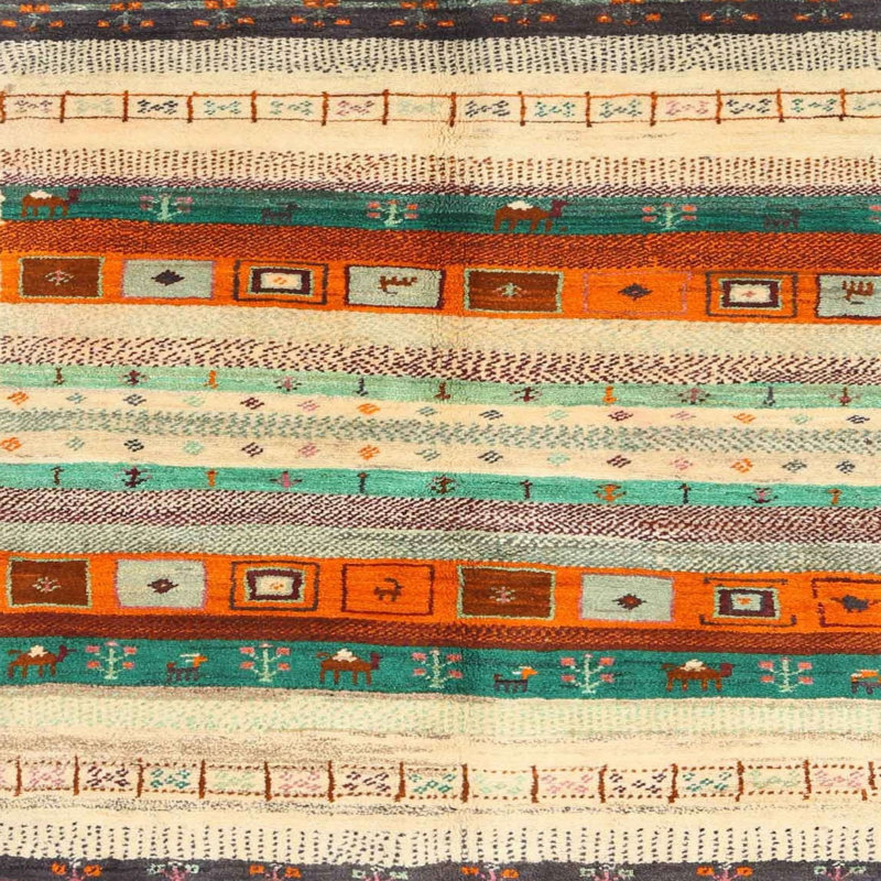 Tapis orange/beige/vert contemporain, Carré 4 pi