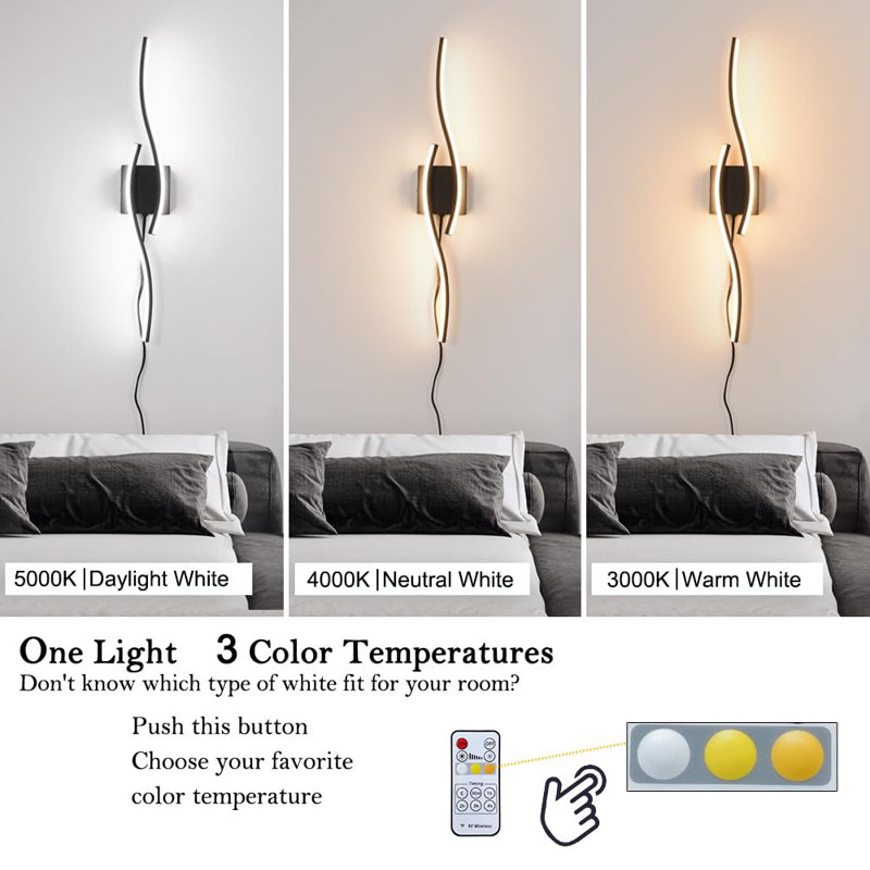 Plug In Wall Sconces Set Of 2, Modern Plug In Sconce With Remote, Dimmable LED Wall Light, Wall Lamps With Plug In Cord For TV Wall Sconces, Black Sconce Lighting For Living Room, Hallway, Bedroom