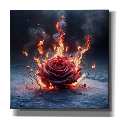  «Red Rose On Fire 4» par Rey Klimt, art mural sur toile