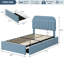 Lit plateforme simple tapissier avec tête de lit à livres et deux tiroirs coulissants, lattes de soutien silencieuses, installation simple, base de matelas séparée non requise, bleu-1874428889-1874428892