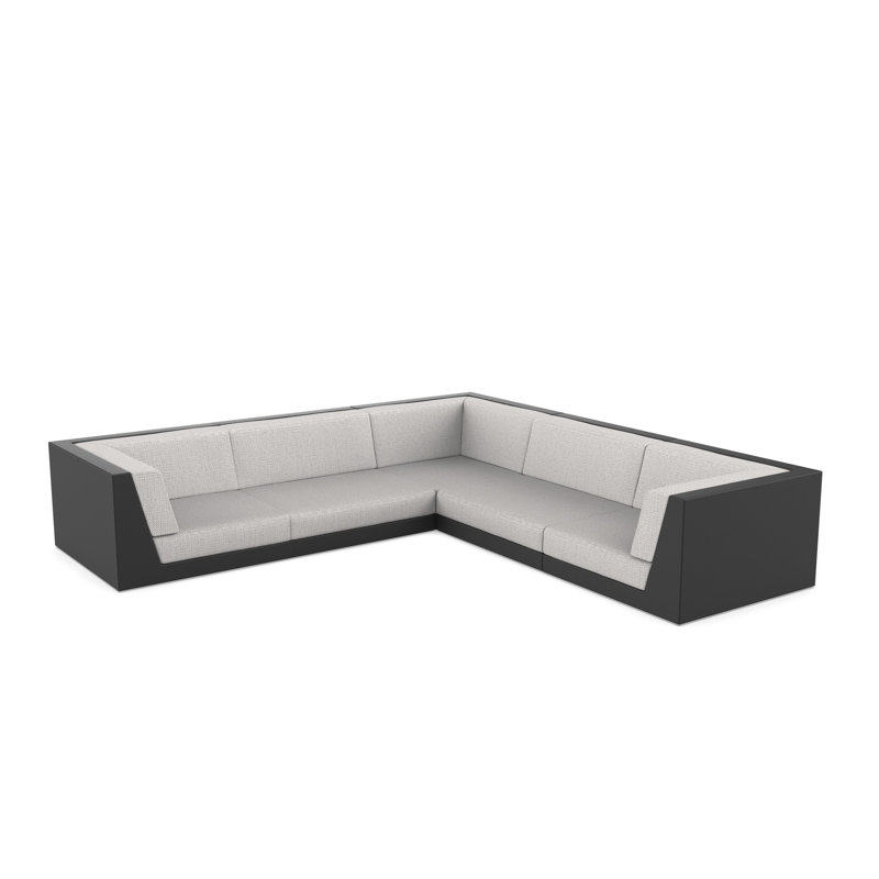 Pixel 119.25" Wide Outdoor U-Shaped Patio Sectional with Cushions, Ecru, Nautical Taupe