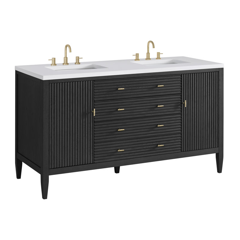 Myrrin 60'' Double Bathroom Vanity with Top, White Zeus, Carbon Oak, 8" Widespread