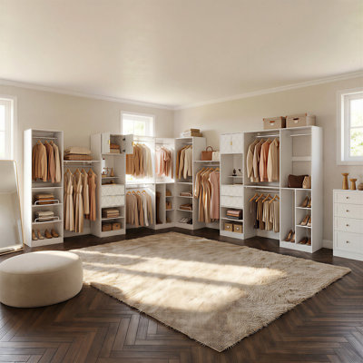 133.8" W Closet System Set With 2 Drawers And mirror