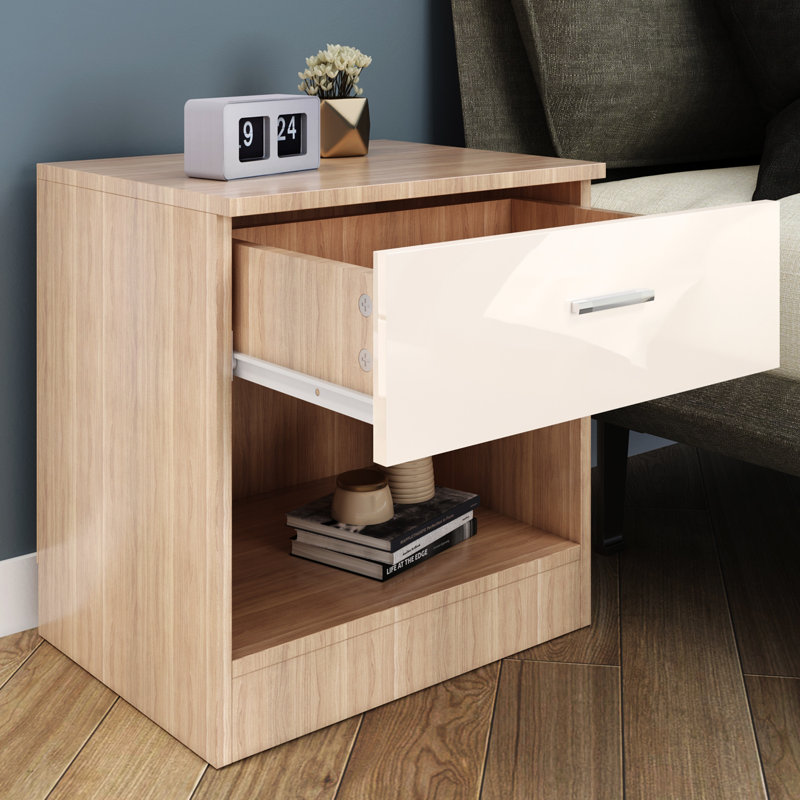 Shovonne Bedside Table, Cream/Oak