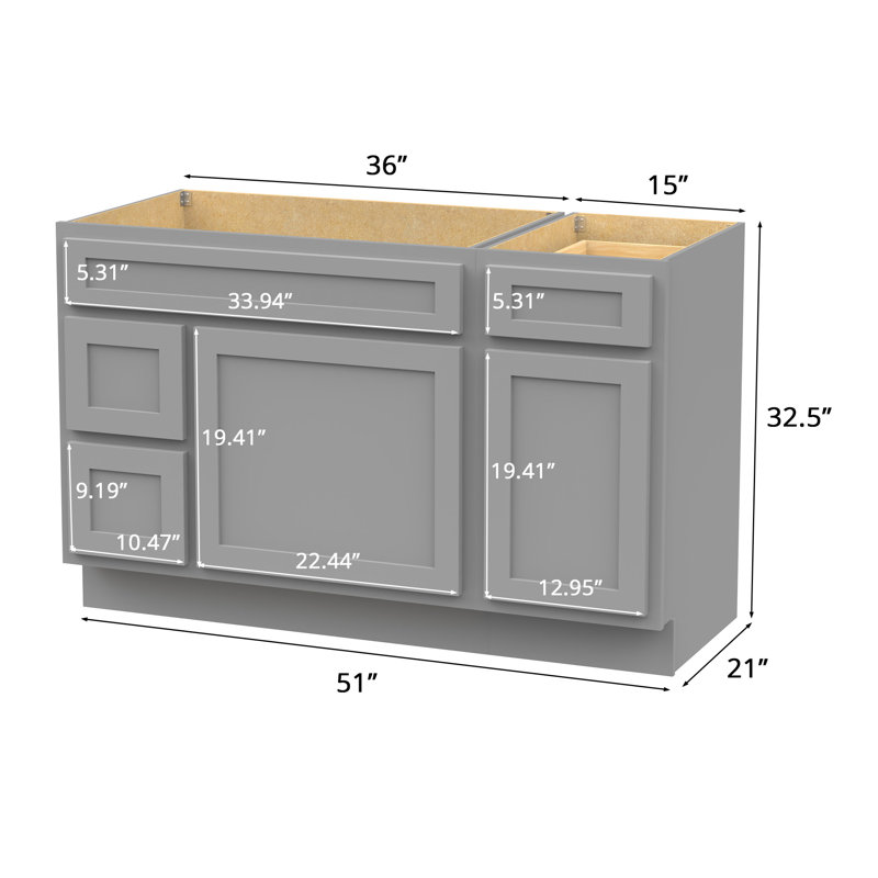 Base de meuble-lavabo simple 51 po seulement, Gris