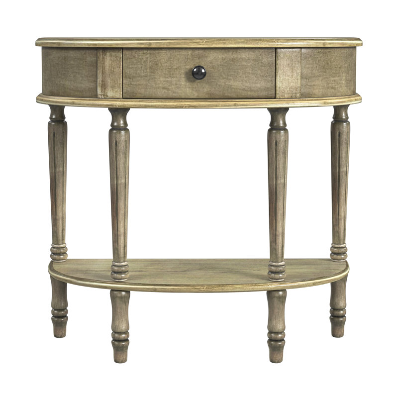 Mozart Demilune Console Table with Storage, Antique Beige