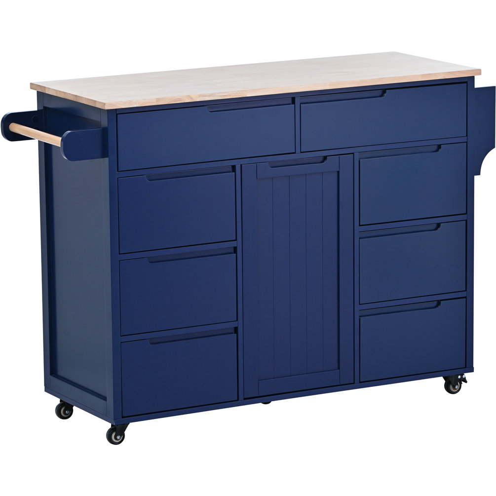 Latitude Run® Engud Rolling Kitchen Island with Solid Wood Top | Wayfair