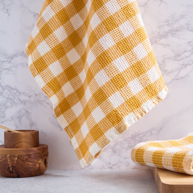Design Imports Washed Waffle Check Dishtowel Set/2, Butterscotch Checker
