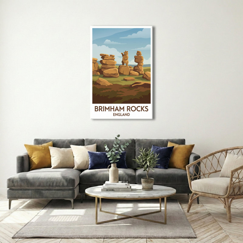 Brimham Rocks, England - Romantic Travel Poster Of North Yorkshire Moorland And Weathered Stone Pinnacles. Giclee Print On Wrapped Canvas. Wall Art, Home Decor - Natural Landmarks, England - Wrapped Canvas Print