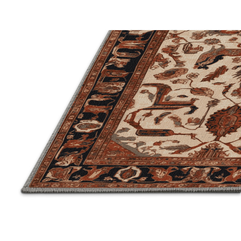 Machine Washable Persian Brown Area Rug, Rectangle 5' x 8'