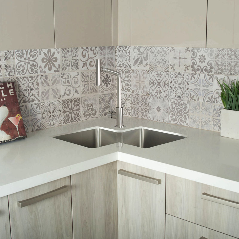 Handmade Corner Double Bowl Top Mount Kitchen Sink
