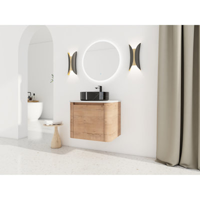 Meuble-lavabo de 61 cm (24 po) pour salle de bain, lavabo en céramique décorative, charnières, design élégant, dalle de pierre blanche, grande durabilité.