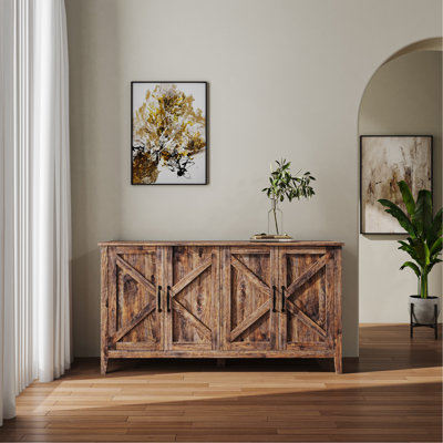 Cabinet With 4 Doors And 4 Open Shelgves,Freestanding Sideboard Storage Cabinet Entryway Floor Cabinet For Living Room Office Bedroom