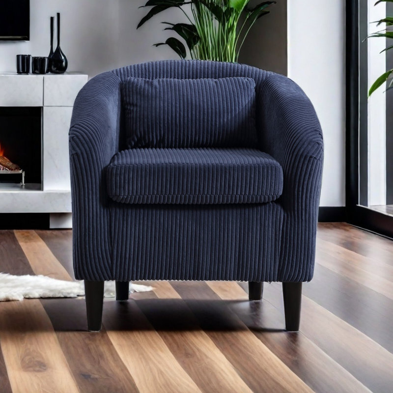 Fauteuil demi-tonneau Living Room, Velours côtelé bleu