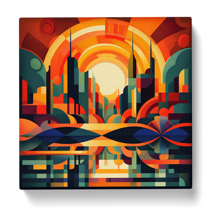 Art Deco Sunset Expressionism - Print, 50cm H x 50cm W x 3cm D