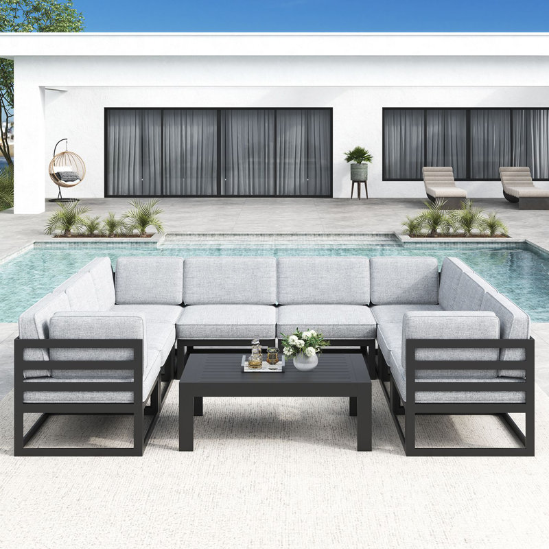 9 - Piece Outdoor Modular Sectional Set with Coffee Table, Grey