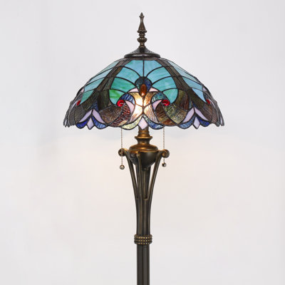 Tiffany Floor Lamp Green Liaison Stained Glass Standing Reading Light 16X16X70 Inches Antique Pole Corner Lamp Decor Bedroom Office Living Room