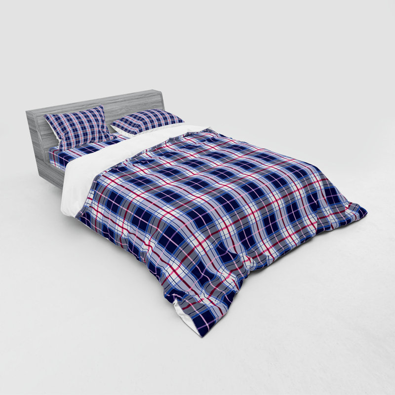 Ensemble de housse de couette en microfibre bleu royal / blanc, Housse de couette grand + 3 pièces supplémentair