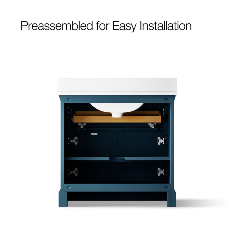 Charlemont 30 In. Bathroom Vanity Cabinet With Sink And Quartz Top, Tidal Blue, Brushed Brass, 30"