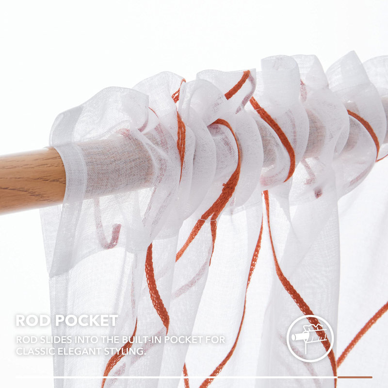 Bravar Sheer Curtain Pair, 52" W x 72" L, Orange