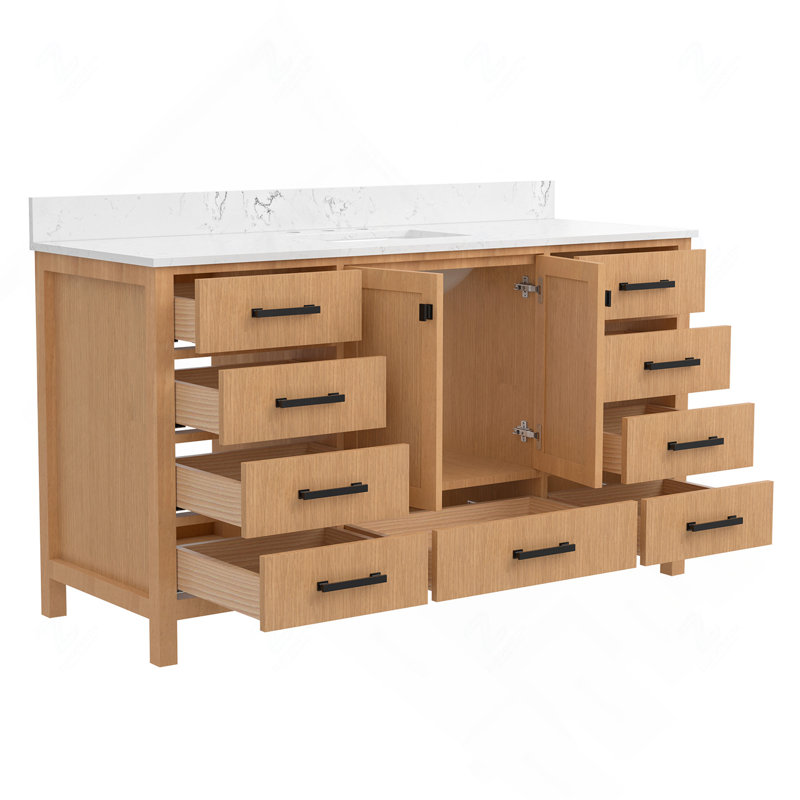 Meuble-lavabo autoportant 60 po avec comptoir simple en bois massif 60 po