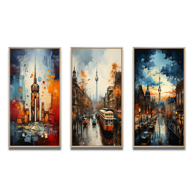 " Germany Berlin Wall Remnants " 3 - Pieces, Natural Framed, 32" H x 48" W