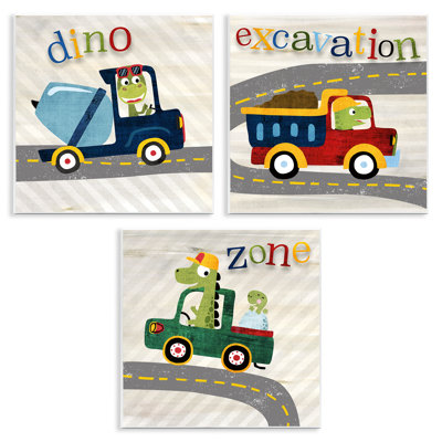 Ensemble de 3 plaques murales Dino Construction Zone, design par Susan Arnot