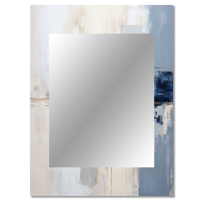 Peinture blanche et bleue Fusion - peinture abstraite murale, miroir décoratif moderne, impression d'art en métal