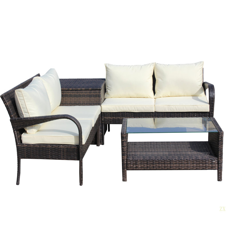 Ensemble de canapé modulaire d'extérieur en rotin avec boîte de rangement