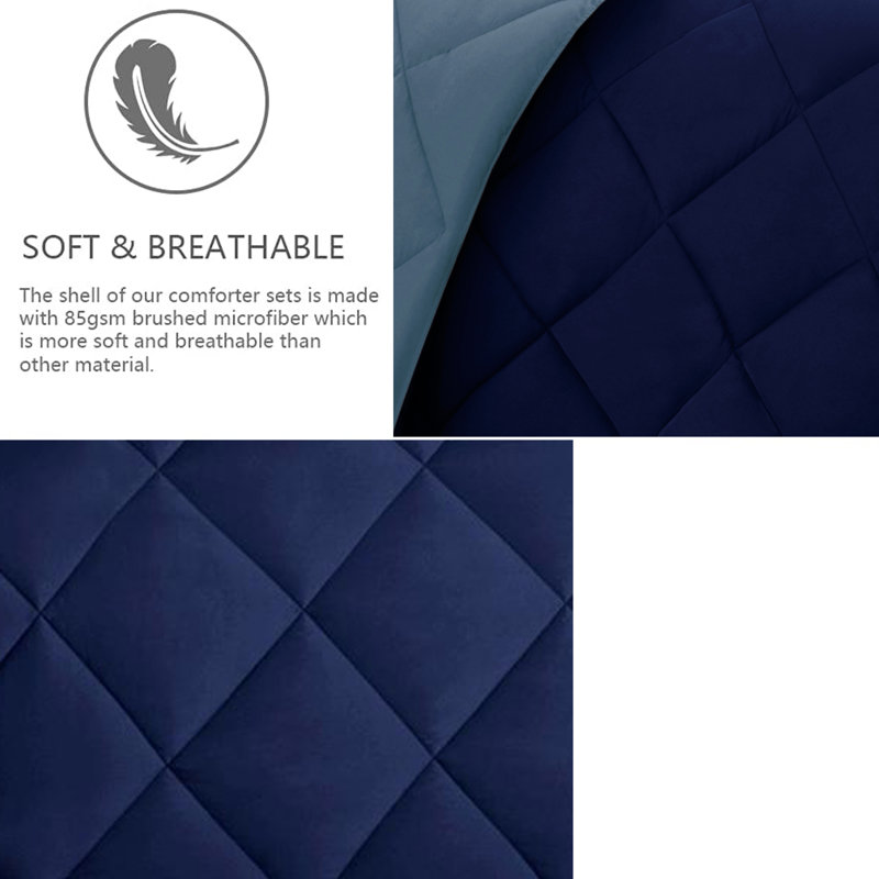 Diamond Quilting Reversible Down Alternative Comforter Set, King, Blue