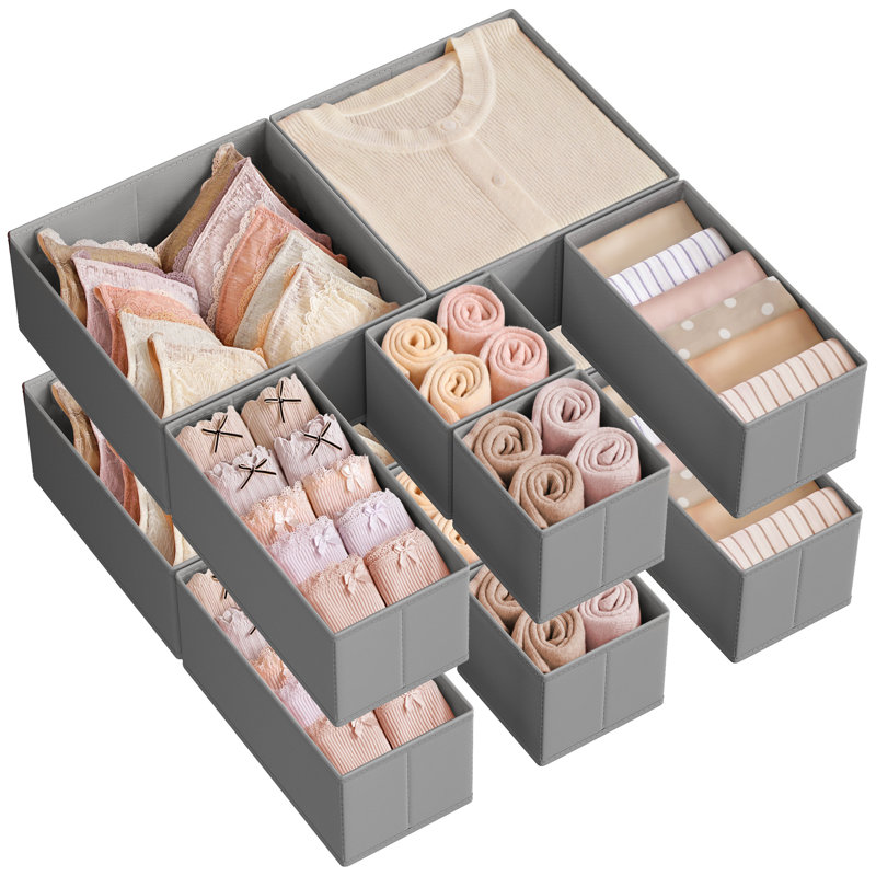 Drawer Organizers, Dresser Divider Organizers, Set Of 12, Foldable Fabric Storage Boxes For Socks, Underwear, Bras, Ties