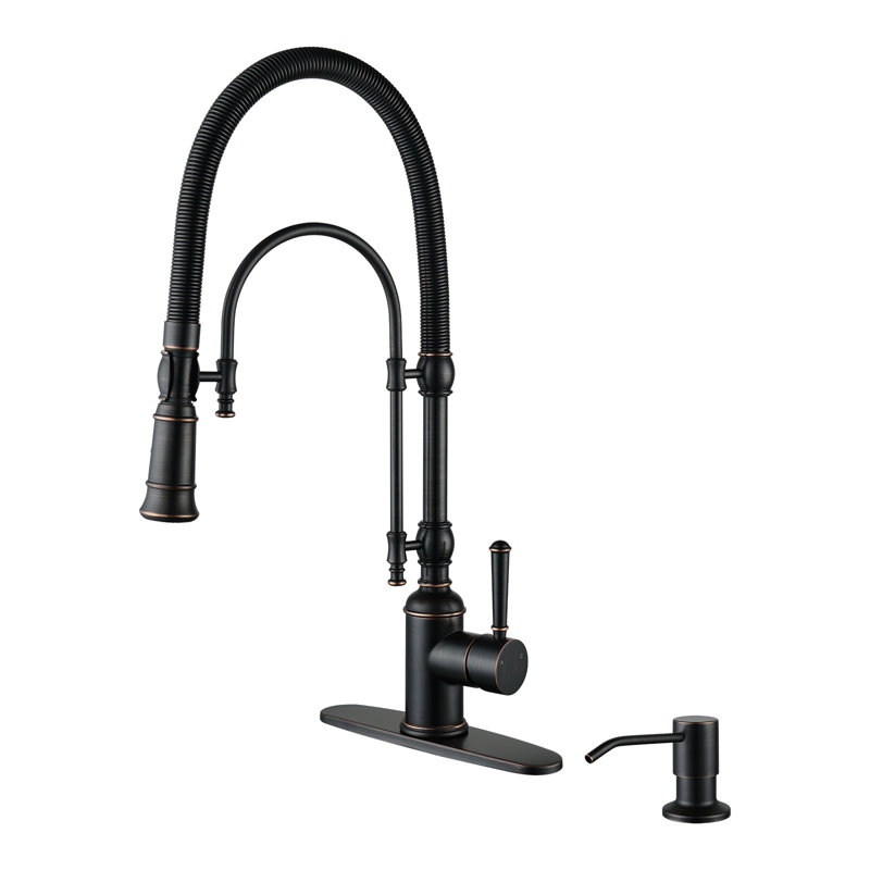Single Handle Pull Down Sprayer Kitchen Faucet with Soap Dispenser in Oil Rubbed Bronze, Oil Rubbed Bronze