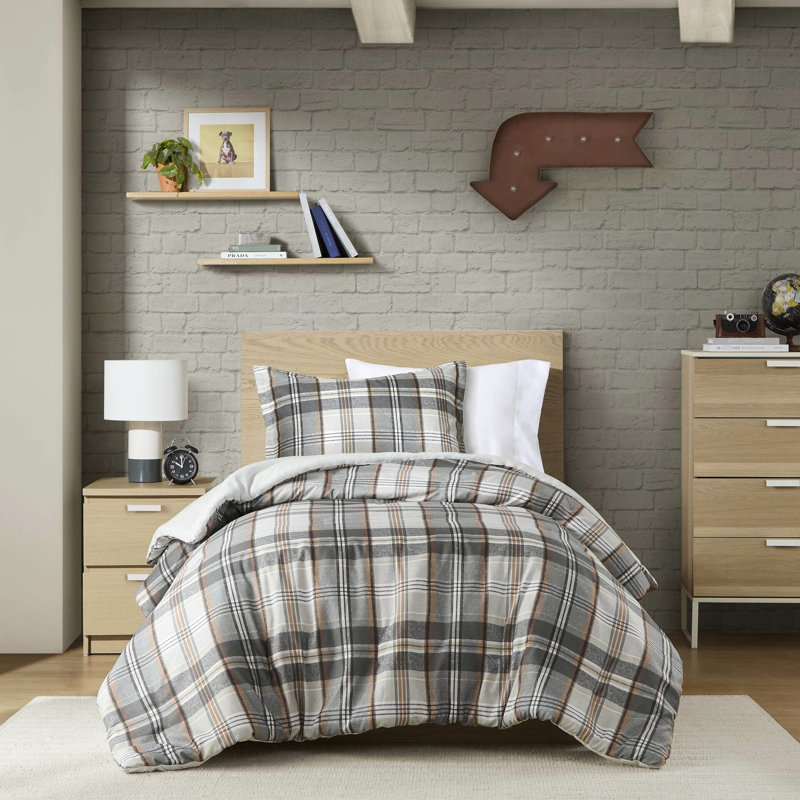 Housse de couette en microfibre à motif écossais 3 pièces double / grand avec un design classique - Textile sans danger pour la peau
