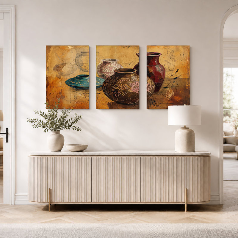 Ensemble de 3 vases en céramique rétro, H 18 po x l 12 po x 3 pièces