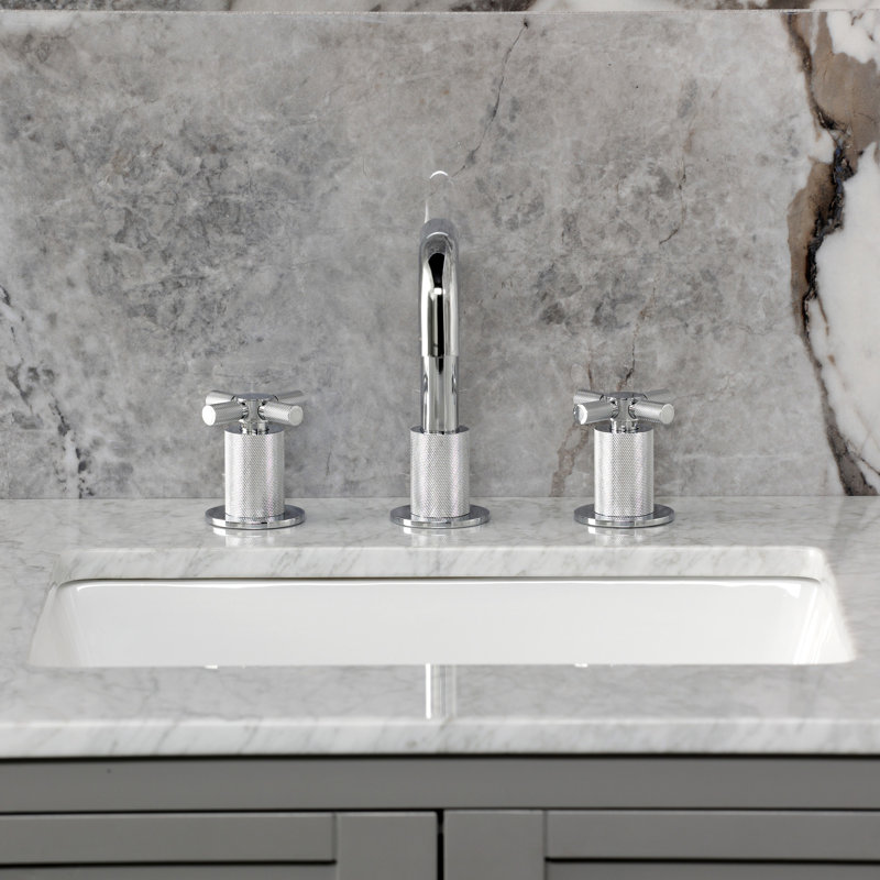 Kingston Brass Convergent Two-Handle 3-Hole Deck Mount Widespread Bathroom Faucet With Push Pop-Up Drain, Polished Chrome