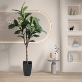 Fake Plants 82.6'' Tall Artificial Fiddle Leaf Fig Tree in Black Pot for Home Office Décor